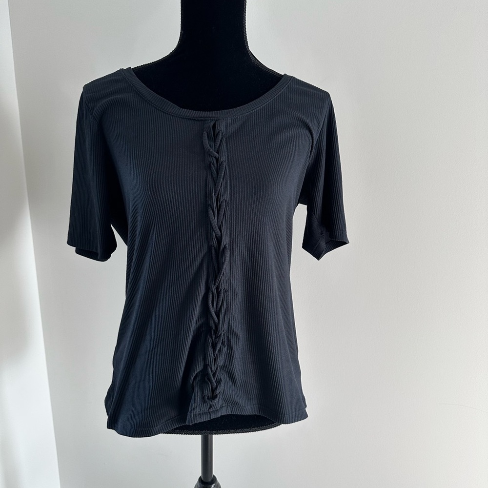Women’s Daytrip Black Lace-up Ribbed Tee